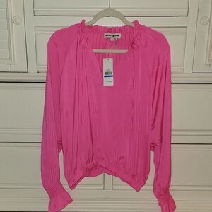 Dkny Vibrant Pink Long-Sleeve Peasant Top